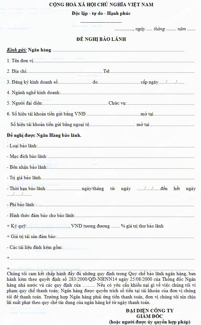Đơn xin bảo lãnh tín dụng
