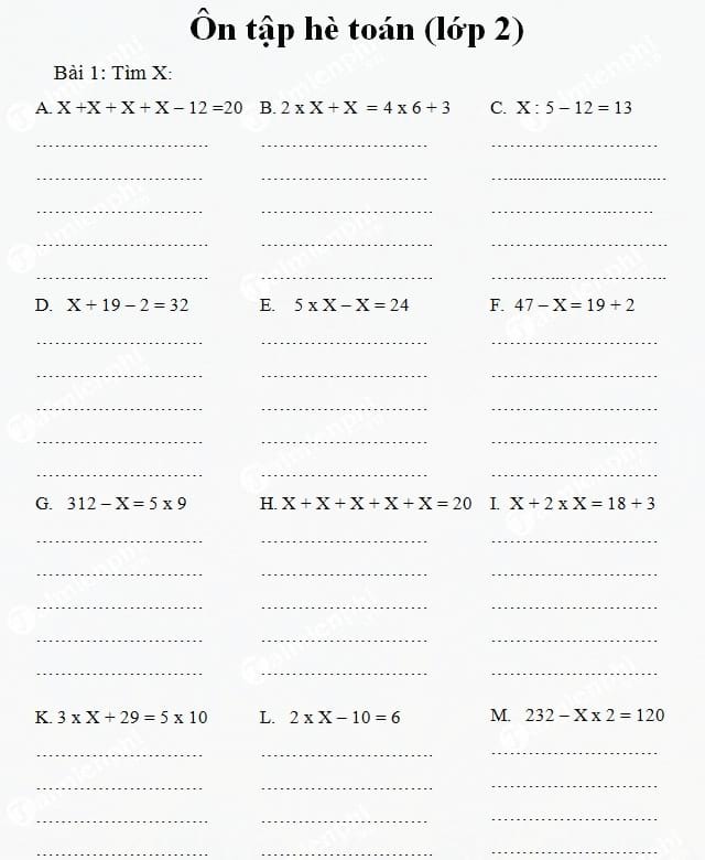 Bài tập ôn hè môn Toán lớp 2