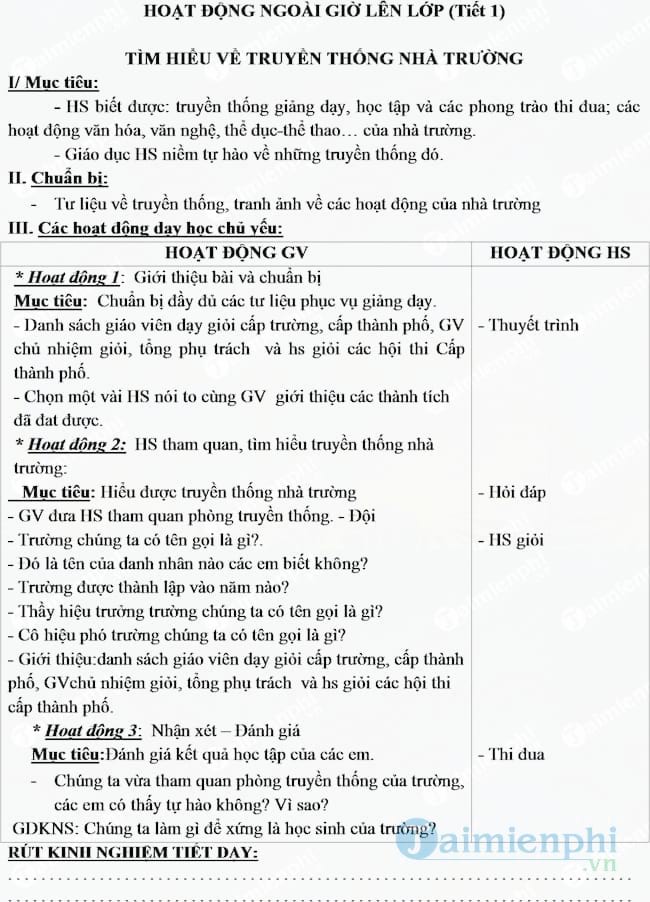 Giáo án hoạt động ngoài giờ lên lớp lớp 2 cả năm