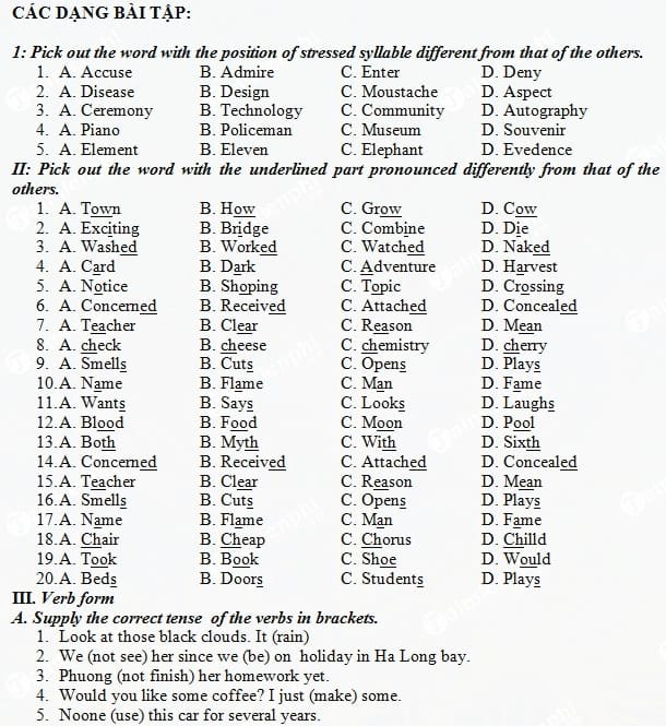 Bài tập ôn hè môn Tiếng Anh lớp 9