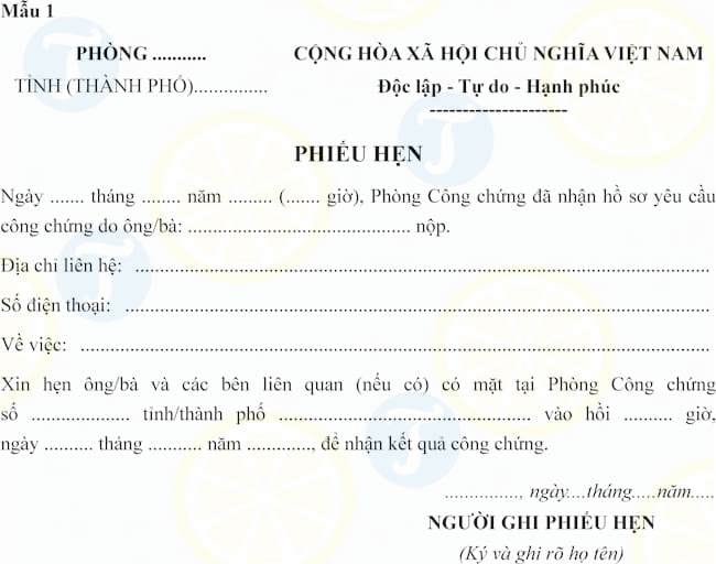 Mẫu phiếu hẹn trả kết quả