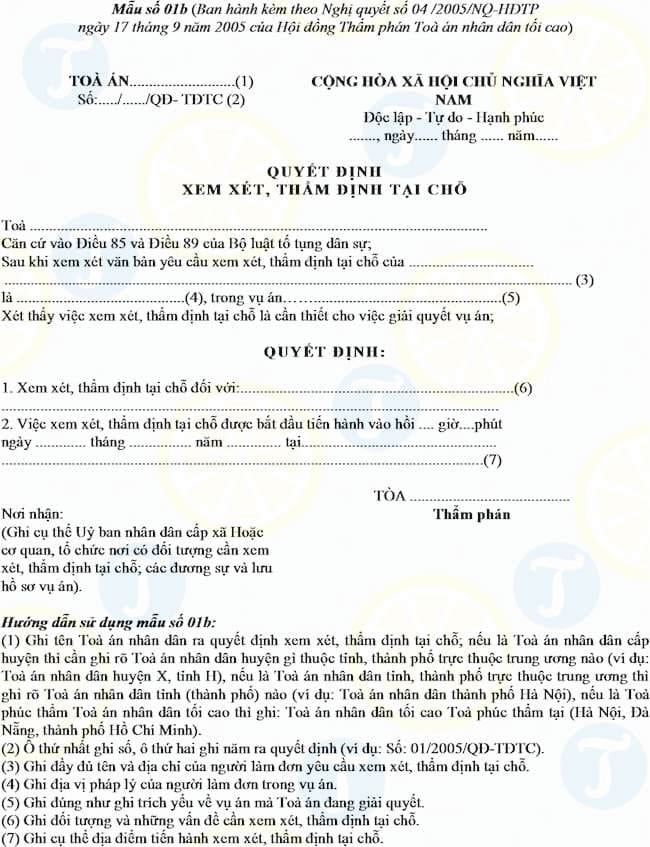 Mẫu quyết định xem xét, thẩm định tại chỗ