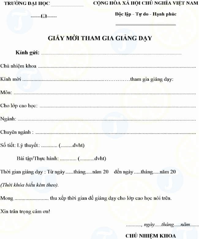 Mẫu thư mời giảng (Giấy mời giảng)
