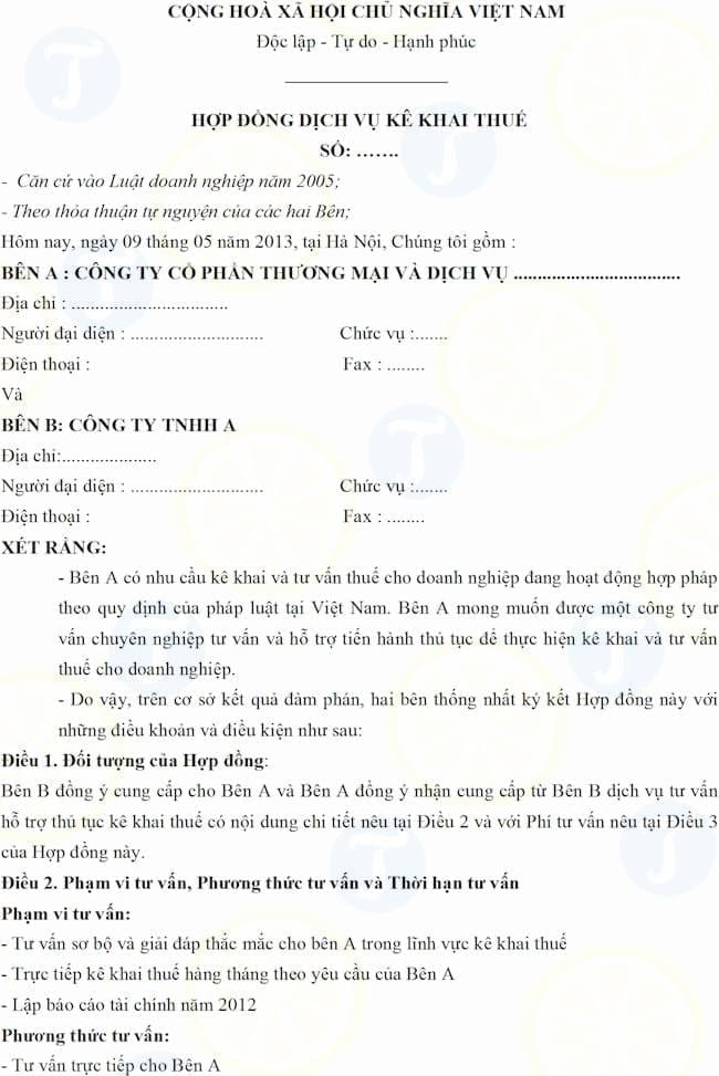 mau hop dong dich vu ke khai thue hang thang