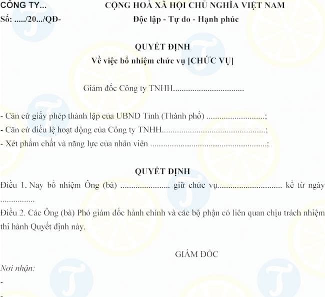 mau quyet dinh ve viec bo nhiem chuc vu