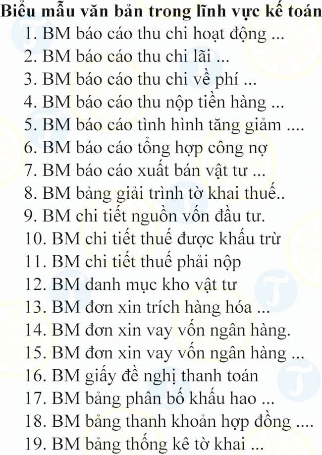 Biểu mẫu văn bản trong lĩnh vực kế toán