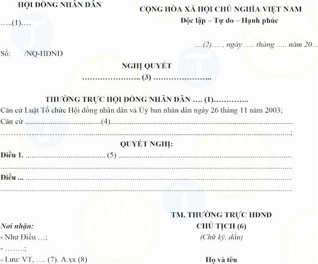 Mẫu nghị quyết thường trực hội đồng nhân dân