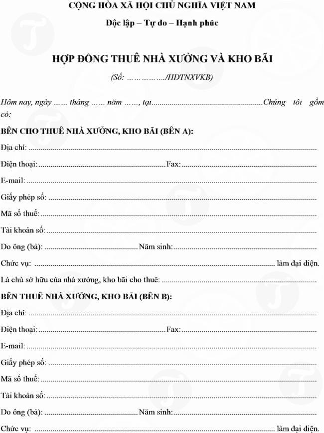 Mẫu hợp đồng thuê nhà xưởng và kho bãi