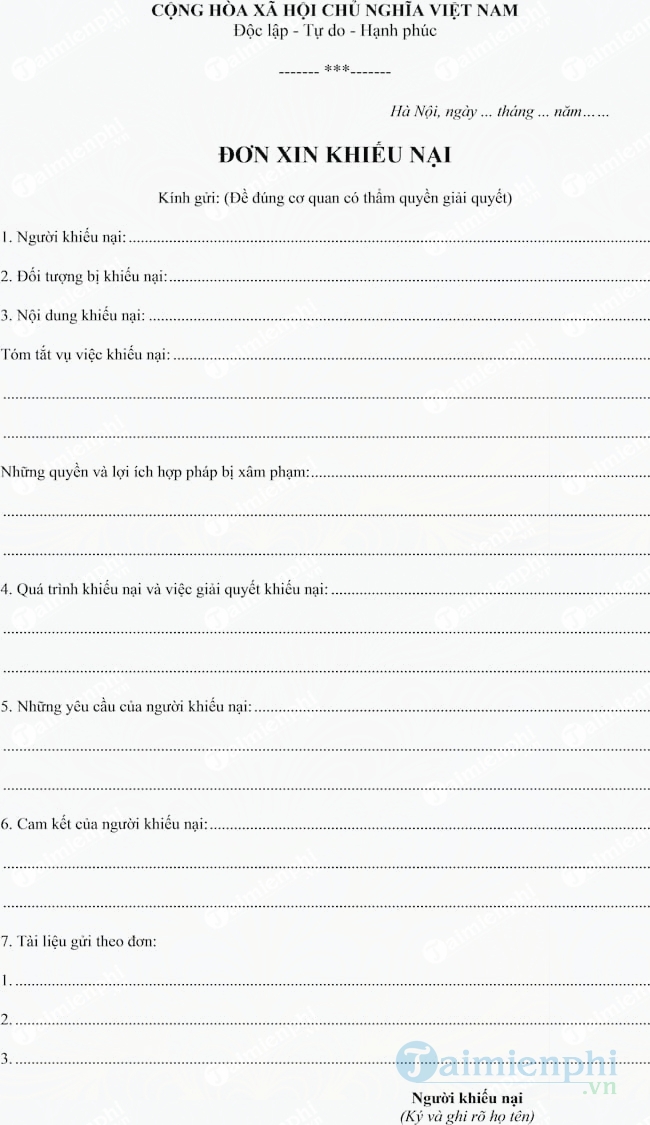 Mẫu đơn khiếu nại