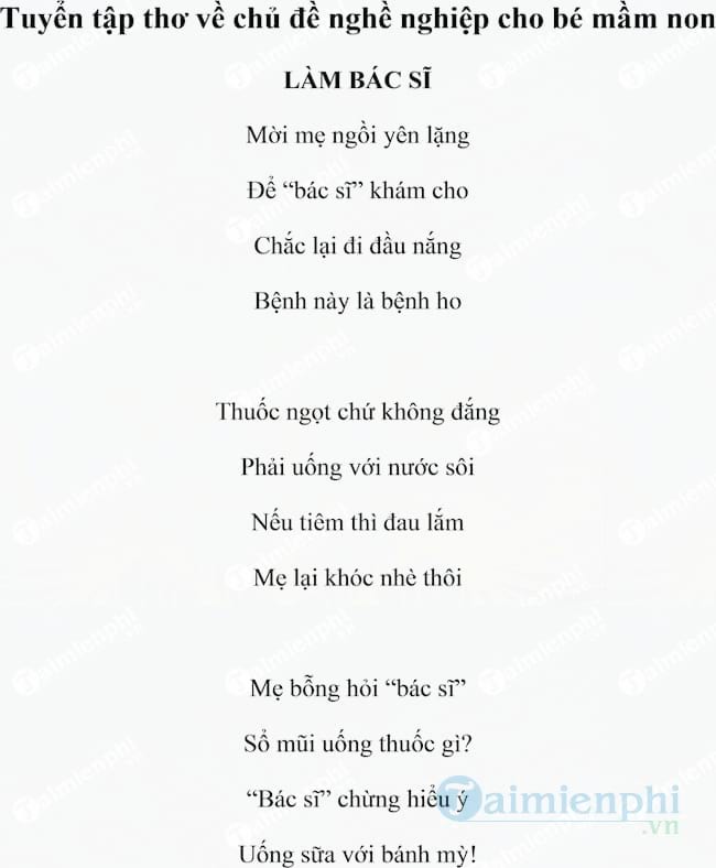 Tuyển tập thơ về chủ đề nghề nghiệp cho bé mầm non