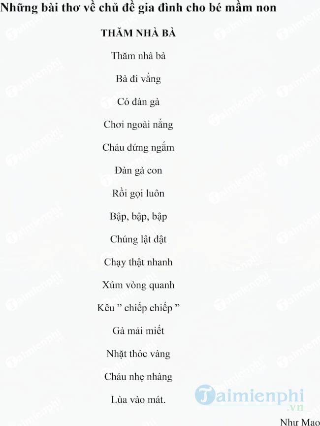 Tuyển tập thơ về chủ đề gia đình cho bé mầm non