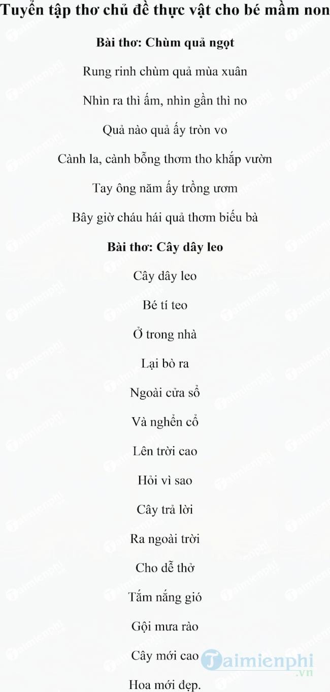 Tuyển tập thơ chủ đề thực vật cho bé mầm non