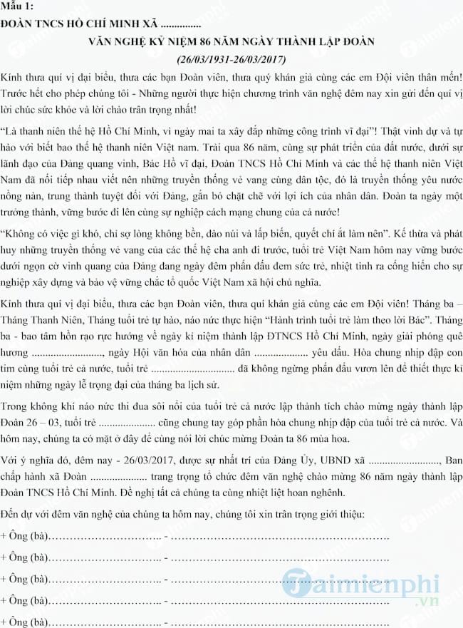 Lời dẫn chương trình văn nghệ 26-3 hay nhất