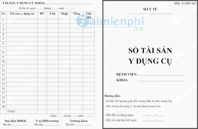 Mẫu sổ tài sản y dụng cụ