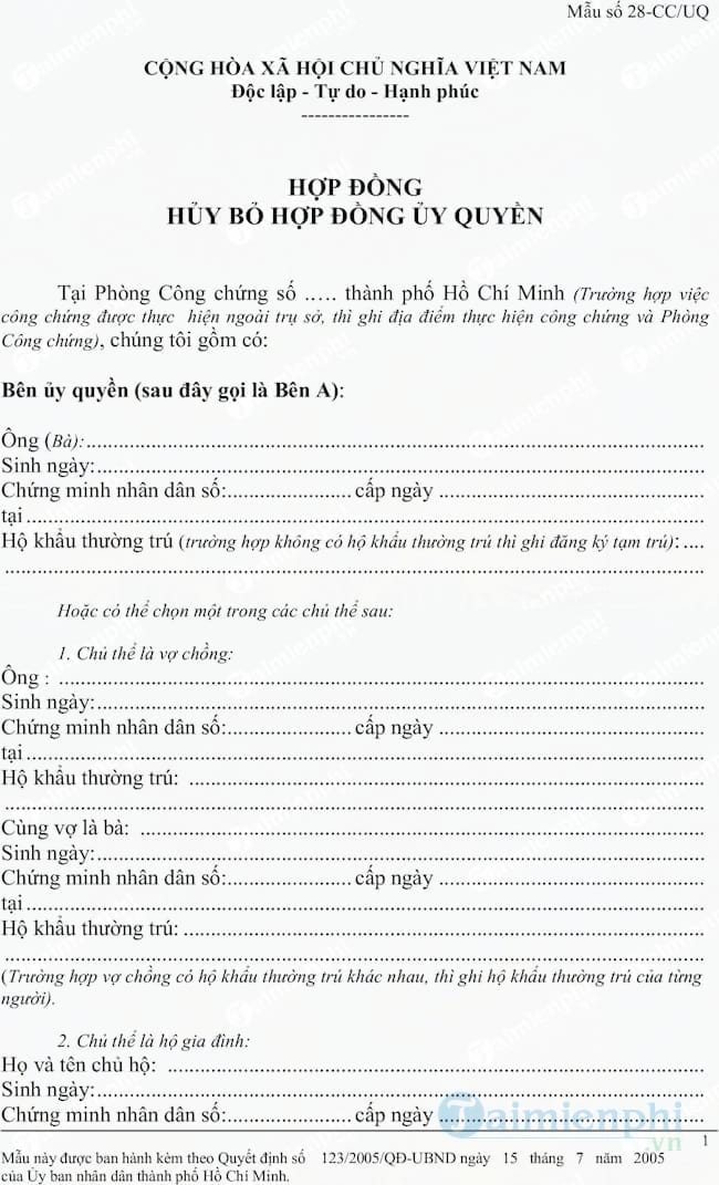 Hợp đồng hủy bỏ hợp đồng ủy quyền