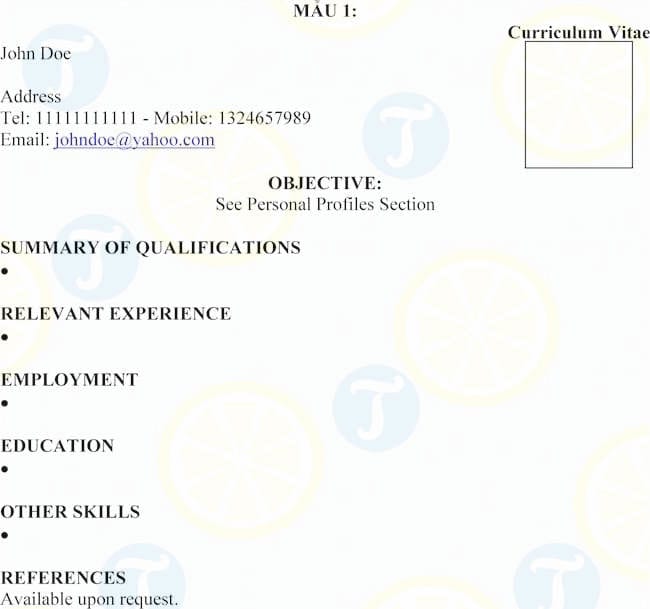 Mẫu CV làm giảng viên bằng tiếng Anh