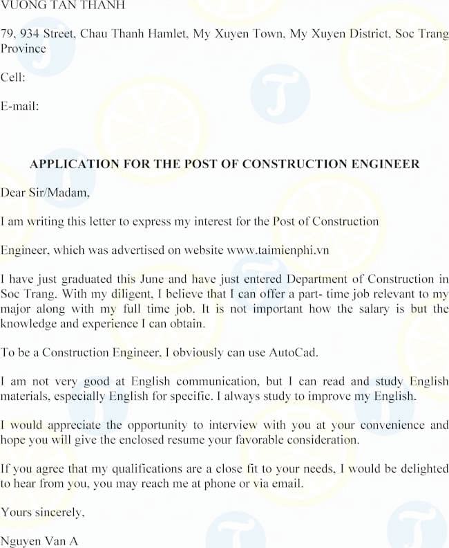 Mẫu CV tiếng anh ngành kiến trúc xây dựng