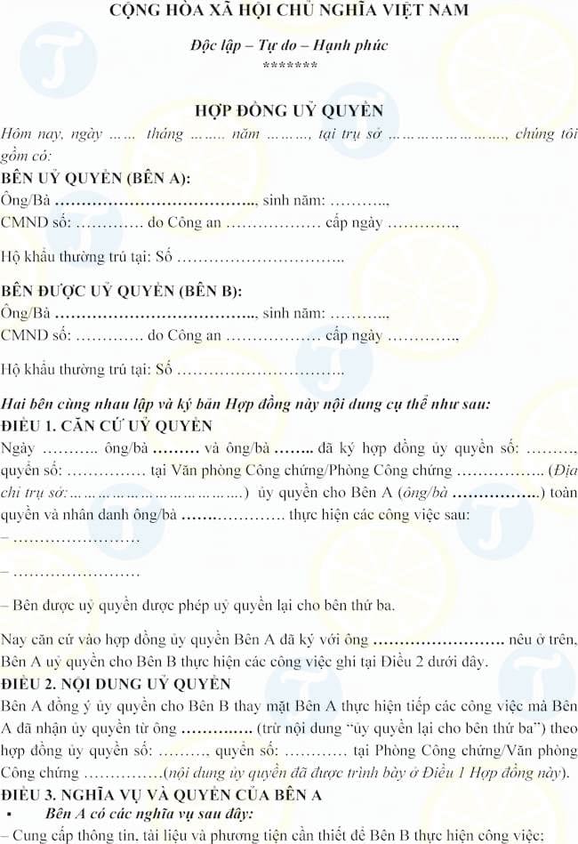 Mẫu giấy ủy quyền lại