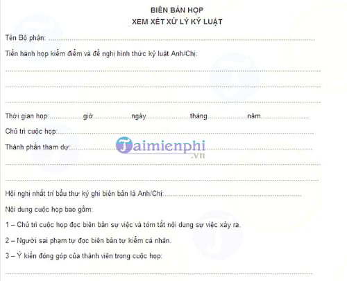Biên bản họp xem xét xử lý kỷ luật