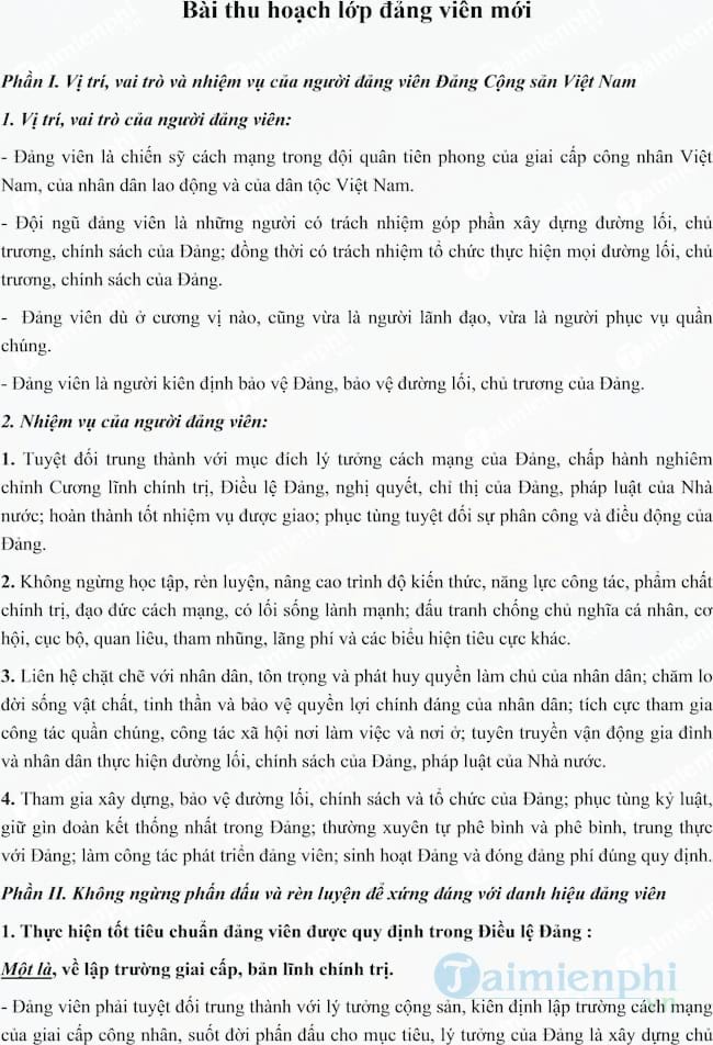 Bài thu hoạch lớp Đảng viên mới