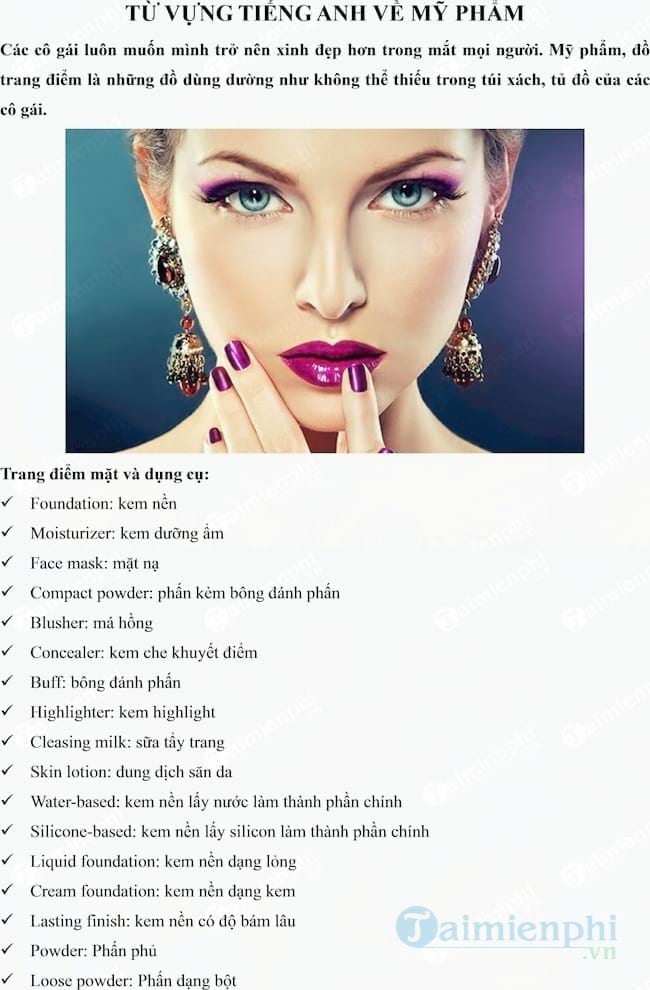 Từ vựng Tiếng Anh về mỹ phẩm