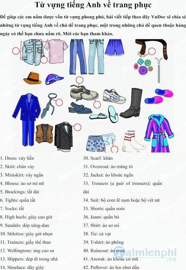 Từ vựng tiếng Anh về trang phục