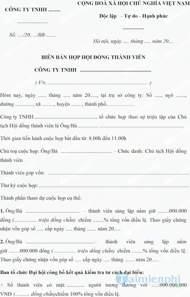 Biên bản họp Hội đồng thành viên công ty