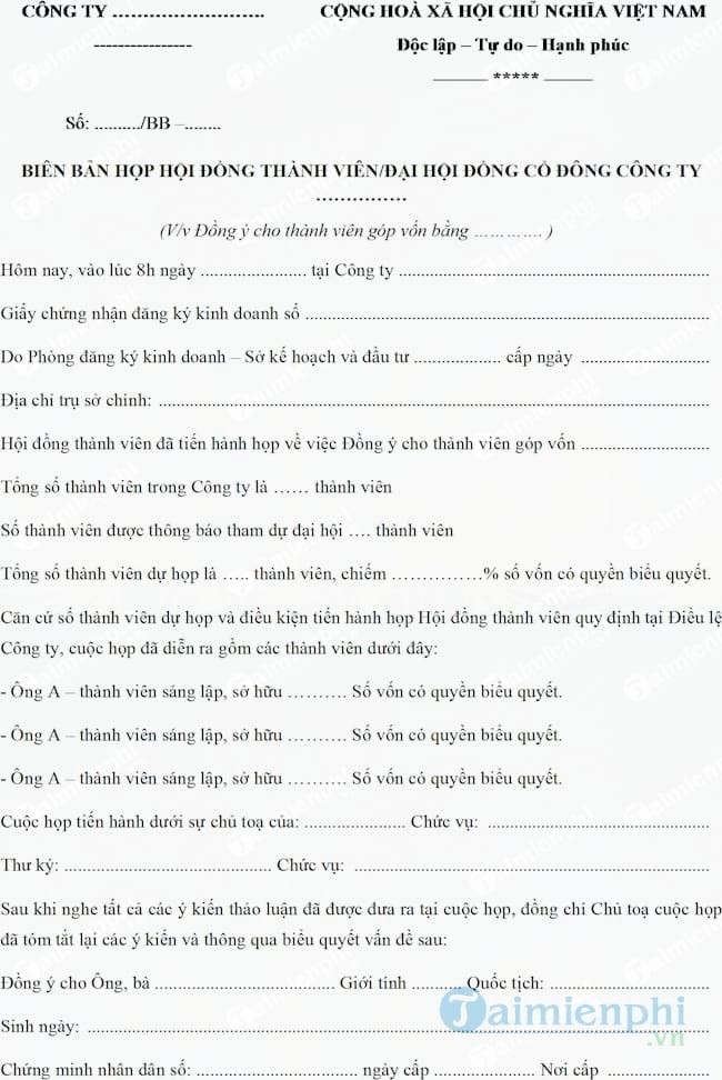 Biên bản họp đồng ý cho thành viên góp vốn