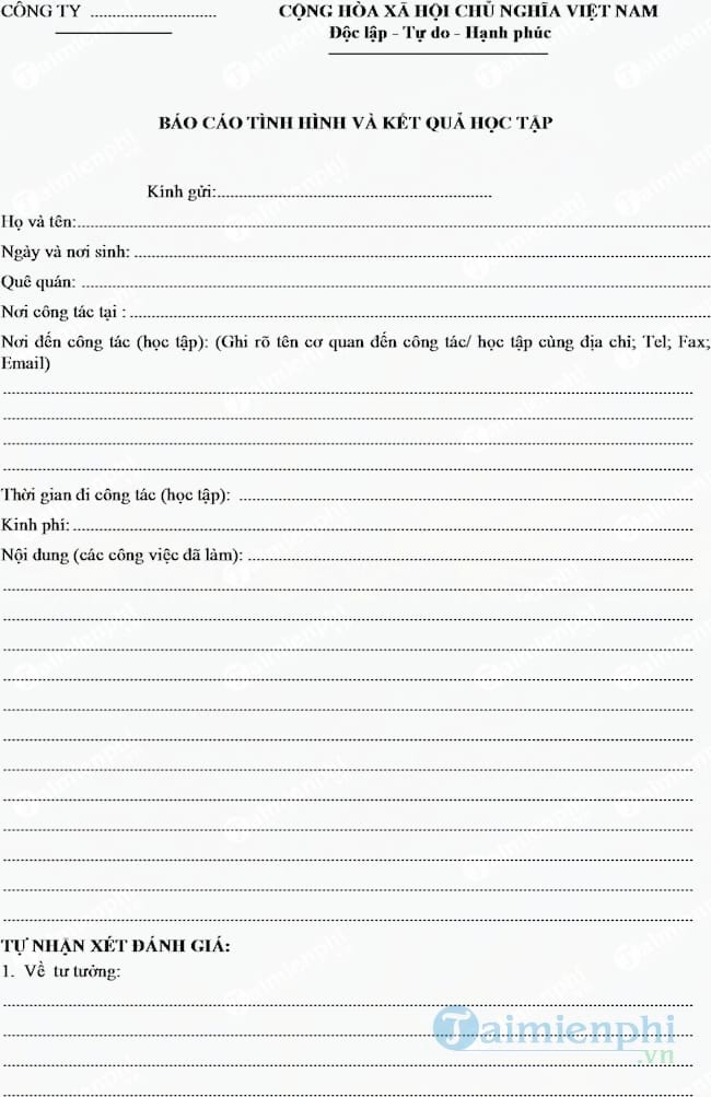 Mẫu báo cáo về việc tình hình và kết quả học tập