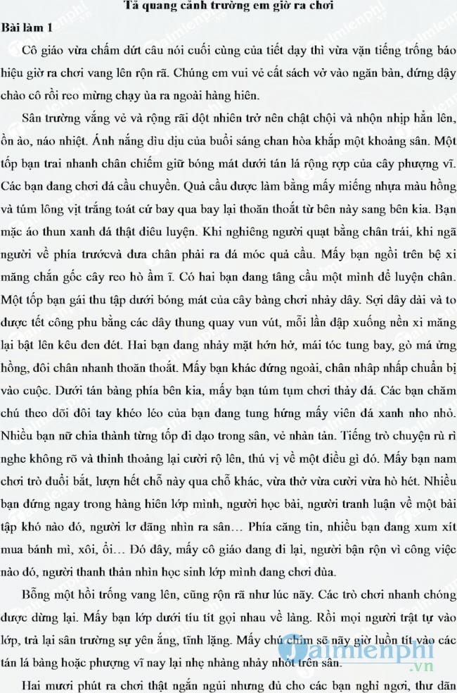 Tả quang cảnh trường em giờ ra chơi lớp 5
