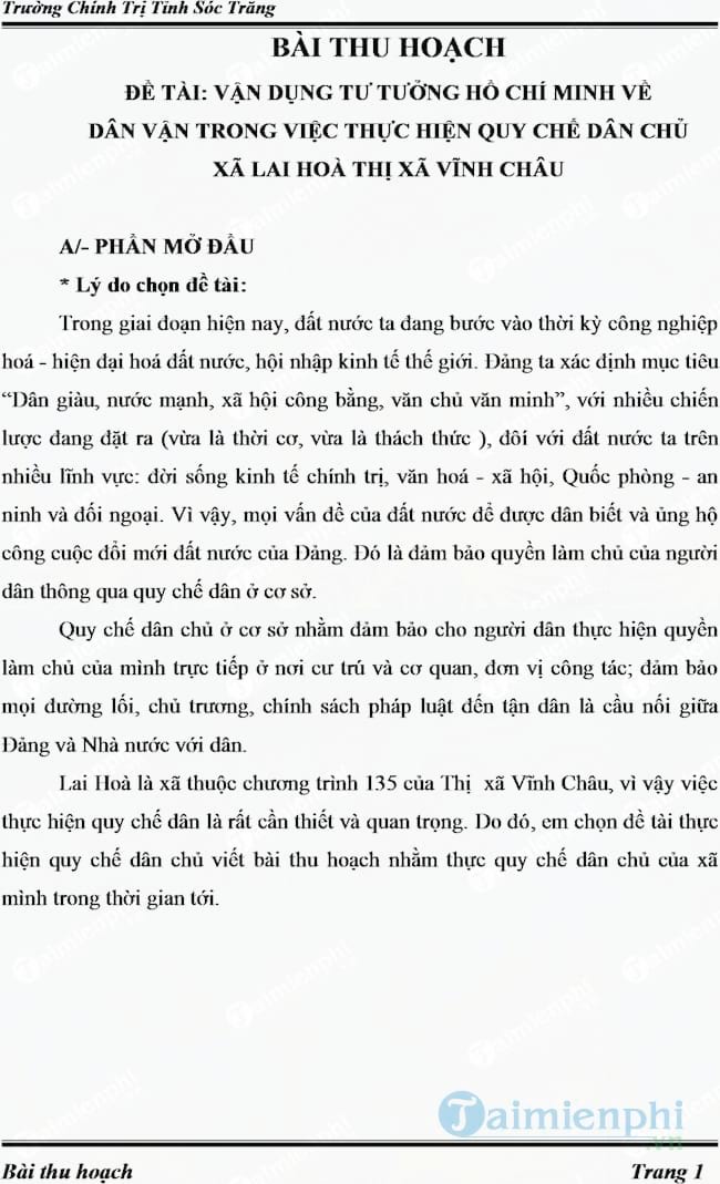 Bài thu hoạch lớp trung cấp chính trị