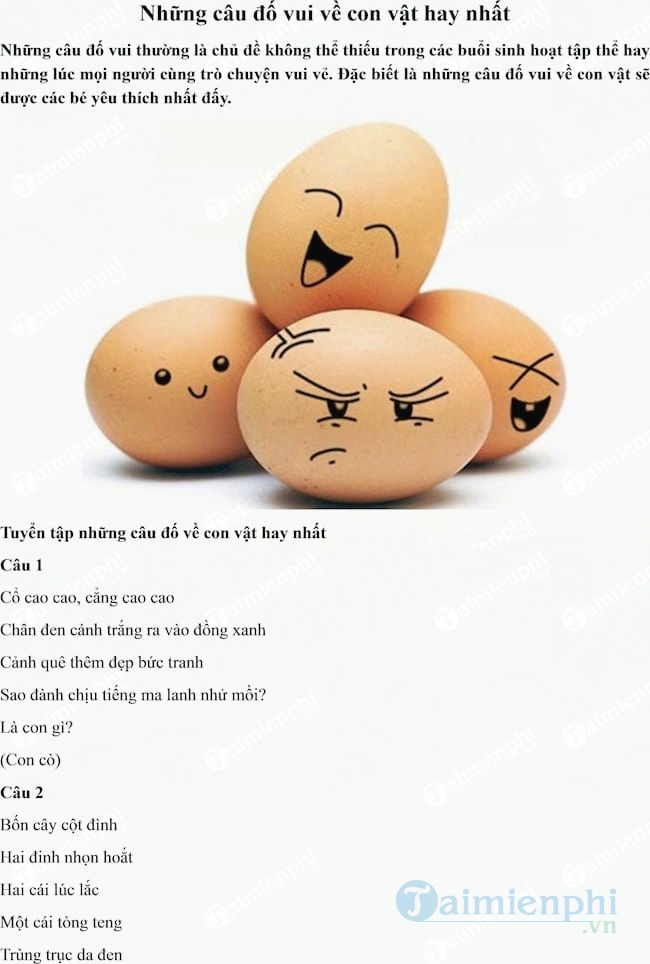 Đố vui về con vật