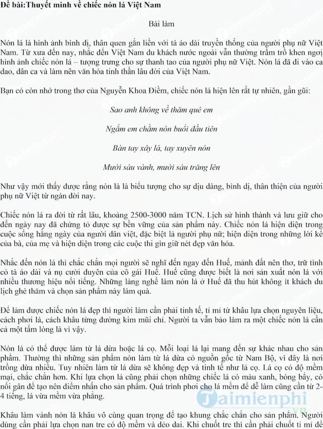 Thuyết minh về chiếc nón lá