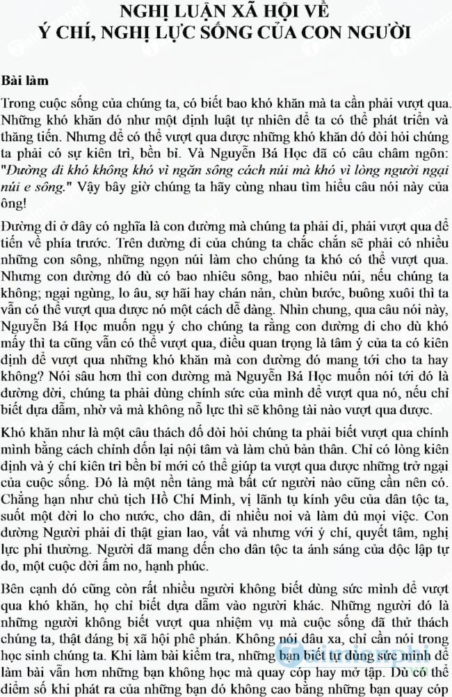 Nghị luận xã hội về ý chí, nghị lực sống của con người