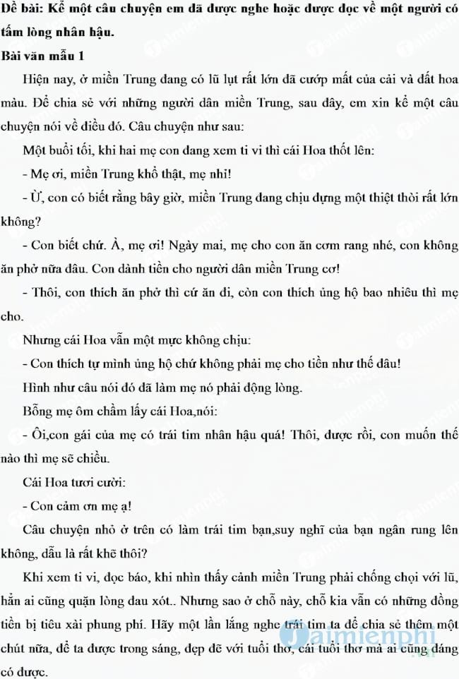 Văn mẫu kể về tấm lòng nhân hậu