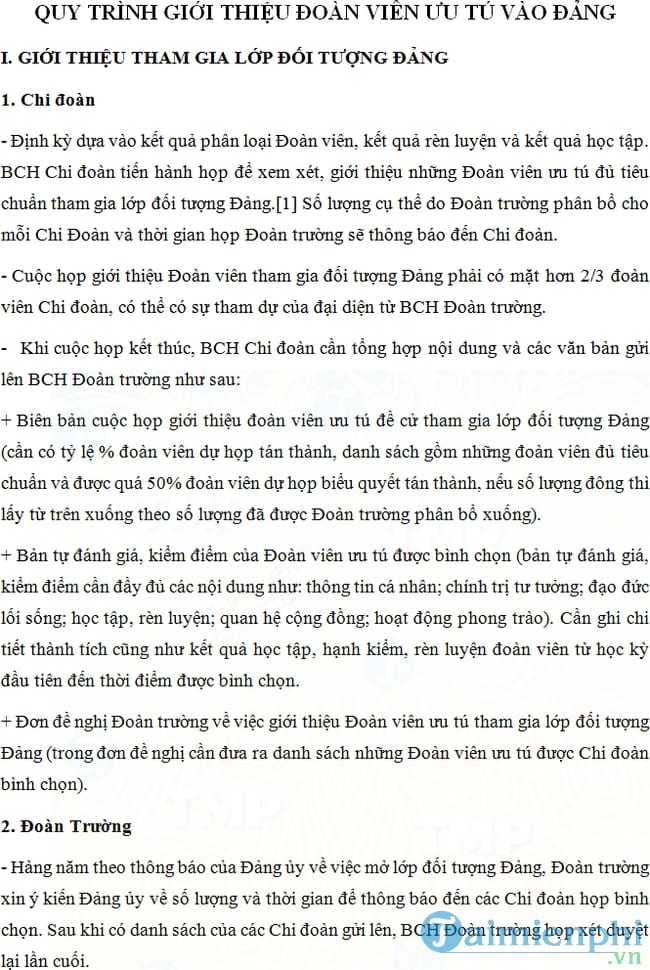 Quy trình giới thiệu Đoàn viên ưu tú vào Đảng