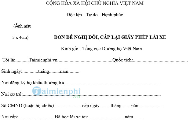 don xin doi giay phep lai xe