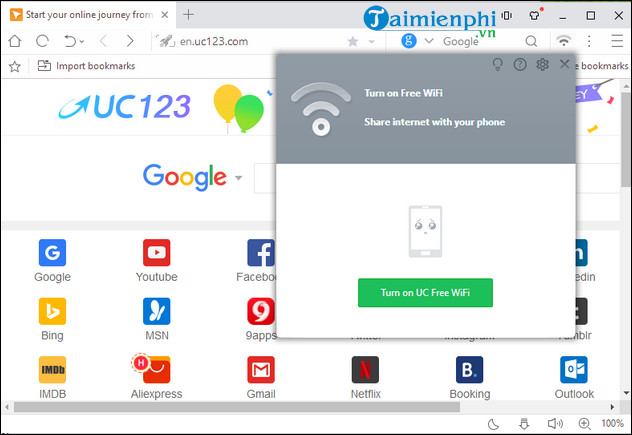 Trình duyệt UC Brower phát wifi trinh duyet uc brower phat wifi