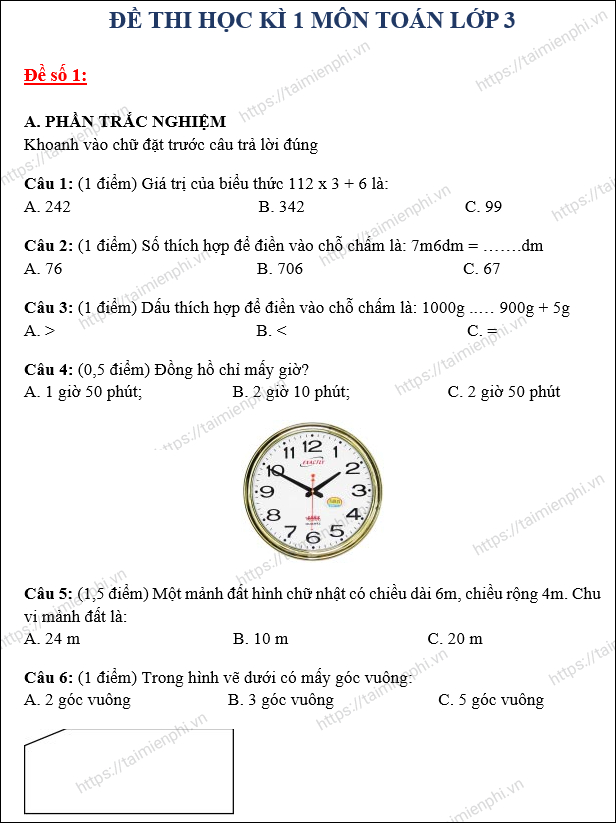 de thi hoc ki 1 mon toan lop 3