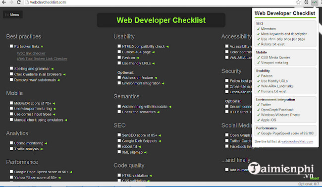 web developer checklist