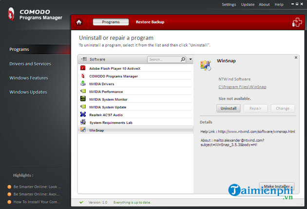 comodo programs manager