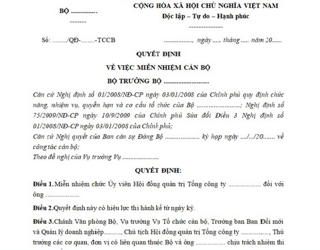 mau quyet dinh mien nhiem chuc vu