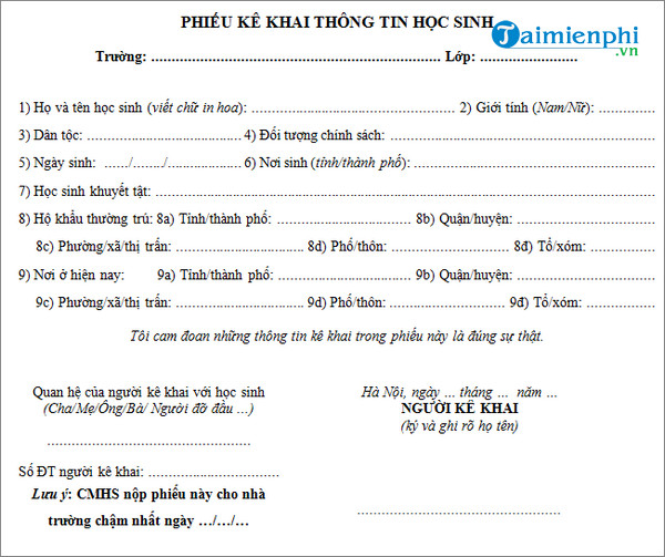 phieu ke khai thong tin hoc sinh