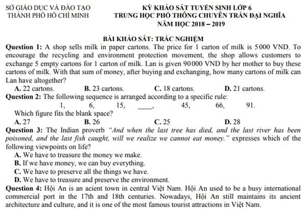 de thi vao lop 6 mon tieng anh