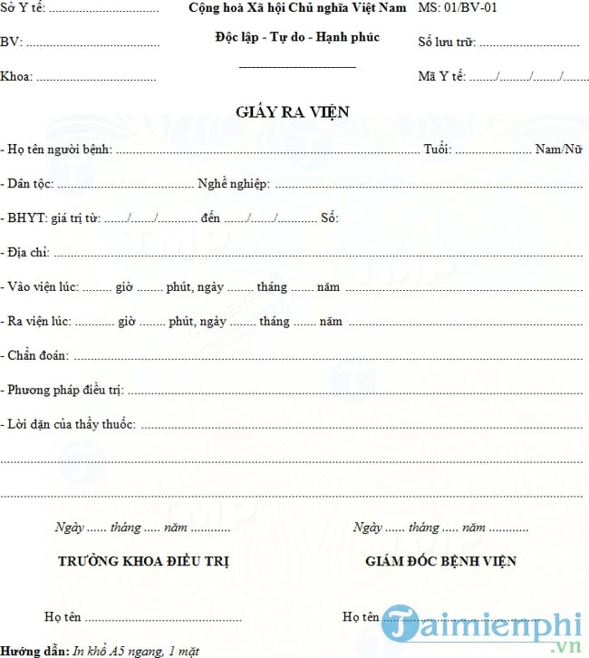 Mẫu giấy ra viện