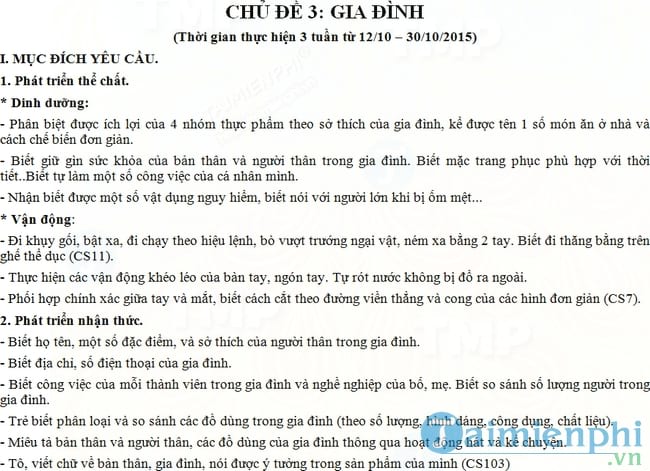 Giáo án mầm non chủ đề Gia đình