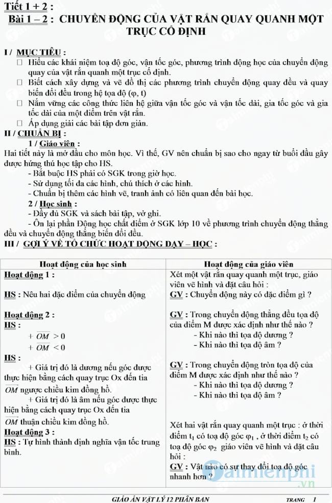 Giáo án Vật lý lớp 12