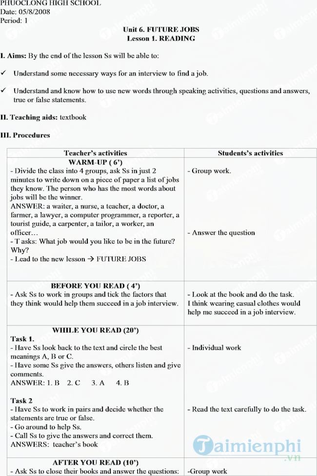 Giáo án Tiếng Anh lớp 12