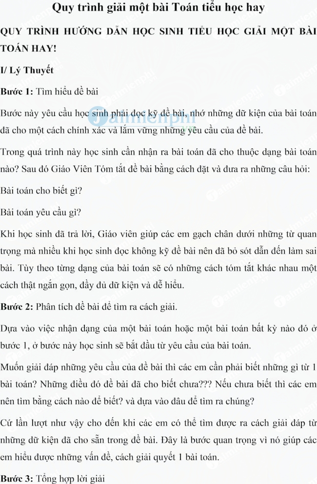 Quy trình giải một bài Toán tiểu học hay