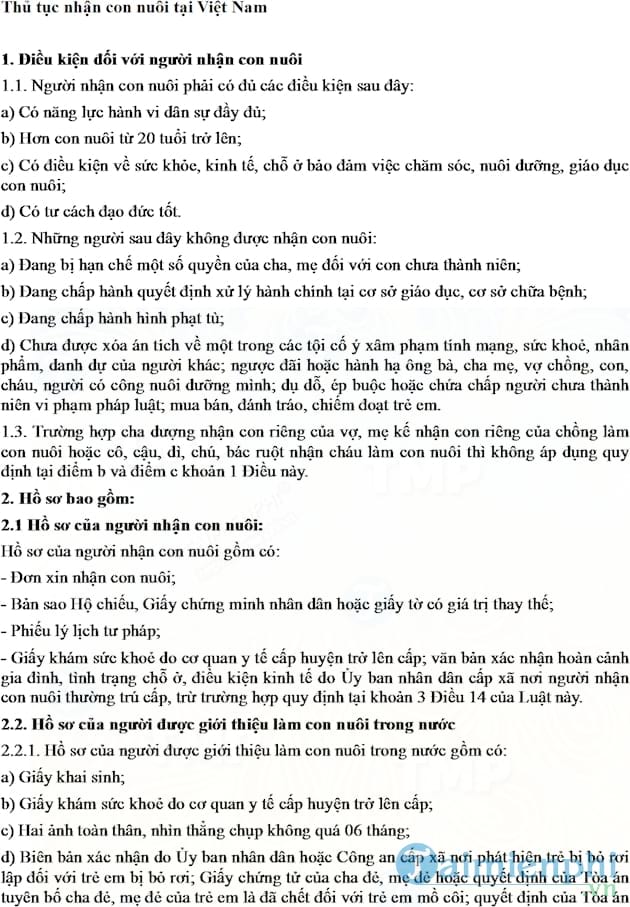 Thủ tục nhận con nuôi tại Việt Nam
